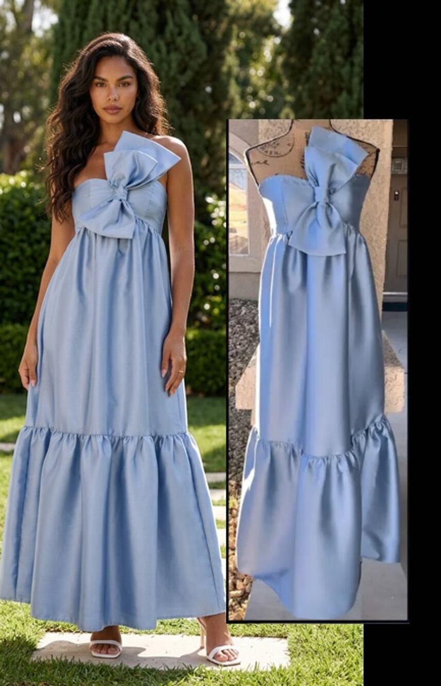 Petal & Pup Betina Front Bow Maxi Pockets One Shoulder Strap Dress Size: XL